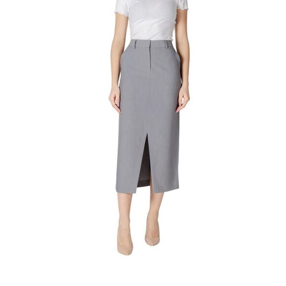 ICHI Gray Polyester Long Women's Skirt